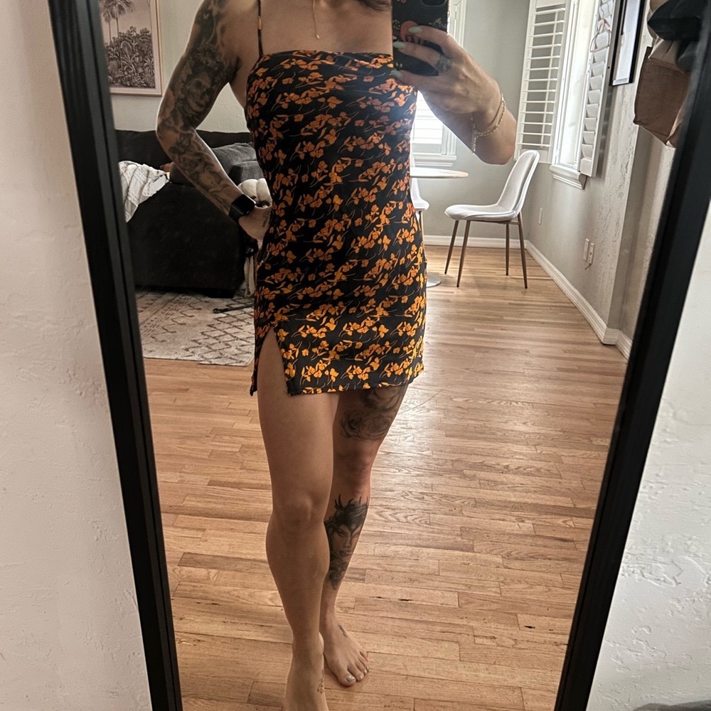 Floral Black and Orange Dress